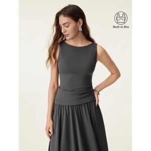 OGL NWT- XS Soft Boatneck SET with Umbrella Maxi Skirt-Light Night Charcoal